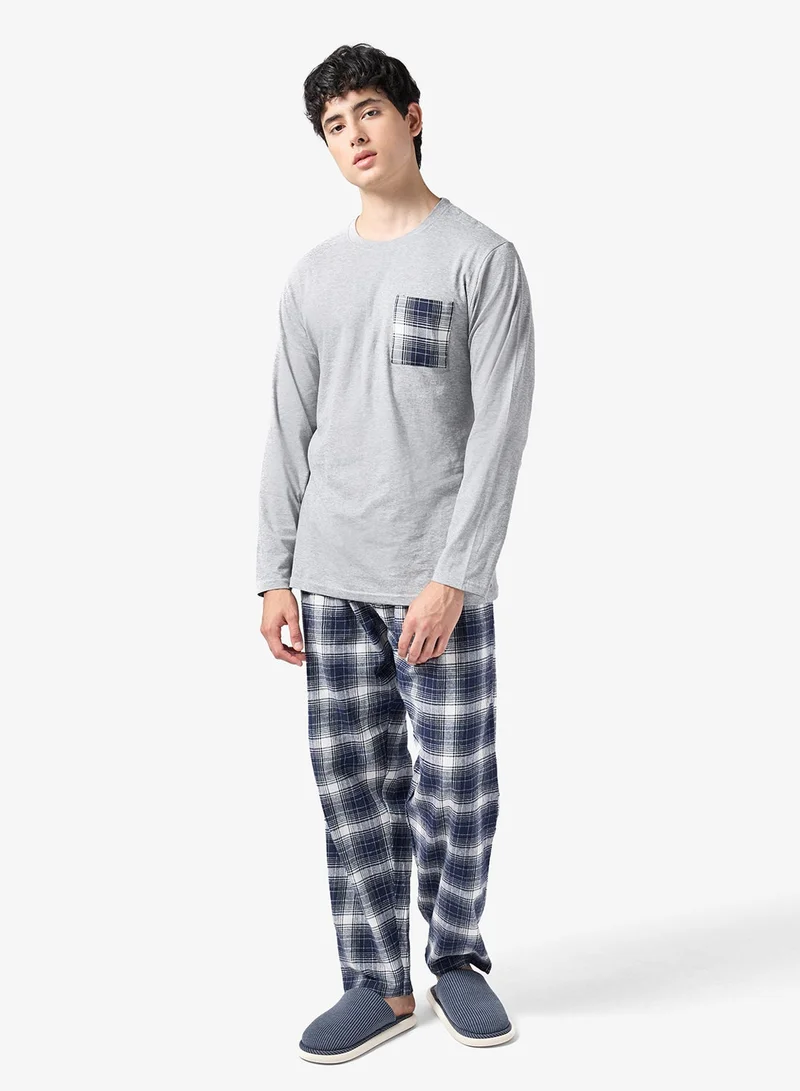 Seventy Five Printed Long Sleeve T-Shirt And Checked Pyjamas Set