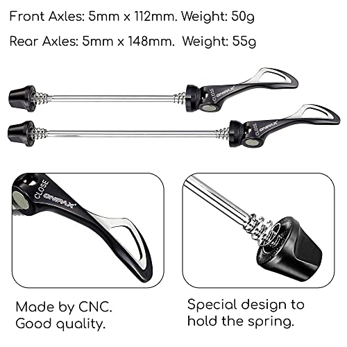 ONIPAX MTB Road Mountain Bicycle Wheel Hub Front and Rear Quick Release Skewer (Black) - Image 3