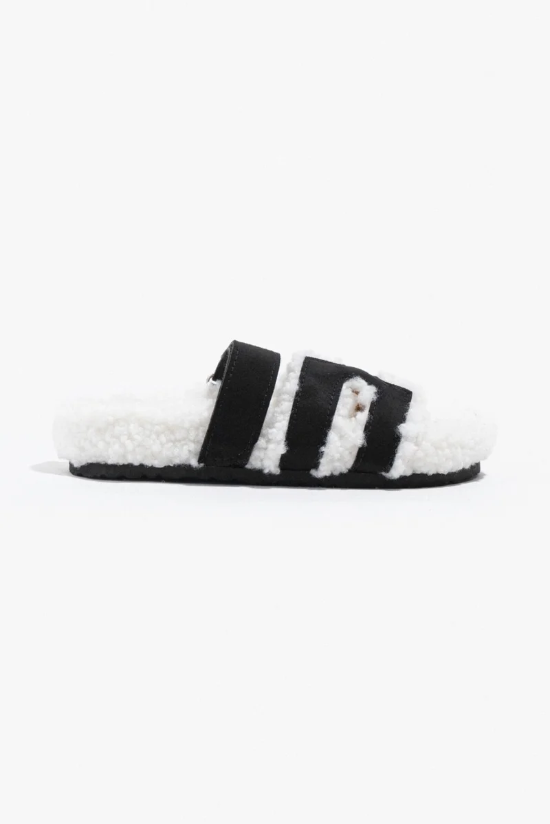 Nişantaşı Shoes Pretty Black Suede Hairy Flat Sole Women's Slippers