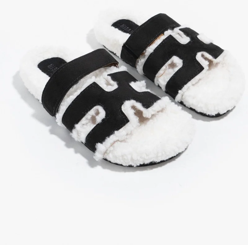 Nişantaşı Shoes Pretty Black Suede Hairy Flat Sole Women's Slippers