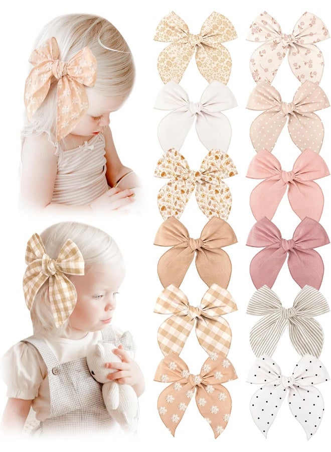 Niceye Pack of 12 Fable Girls Hair Bows Cotton Linen Alligator Hair Clips - Image 1