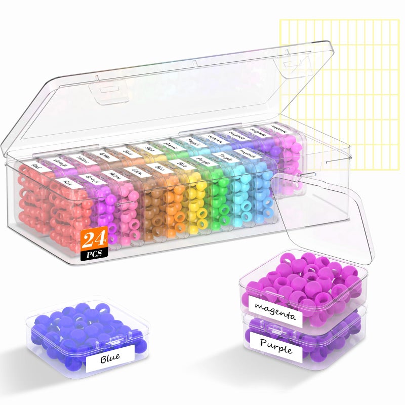 Profasion Bead Organizer Box, 24 PCS Clear Plastic Storage Containers Features Hinged Lid and Labels, Craft Storage Box for Jewelry, Diamonds, Clay Beads, Bracelets, Screws, Seeds, Small Parts - Image 1