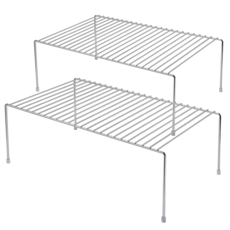 Ipegtop Kitchen Cabinet Storage Shelf Rack, Set Of 2 Large (15.7 X 9.4 Inch) Rustproof Metal Wire Shelves Spice Shelf Rack Cupboard Organizer For Pantries Countertops Utensils Organization, Chrome - Image 1