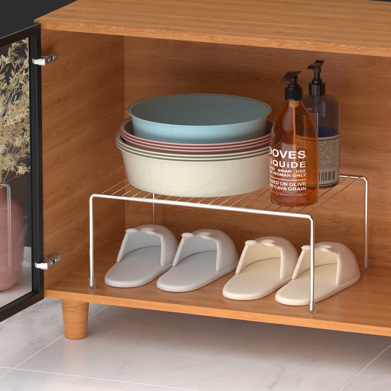 Ipegtop Kitchen Cabinet Storage Shelf Rack, Set Of 2 Large (15.7 X 9.4 Inch) Rustproof Metal Wire Shelves Spice Shelf Rack Cupboard Organizer For Pantries Countertops Utensils Organization, Chrome - Image 5