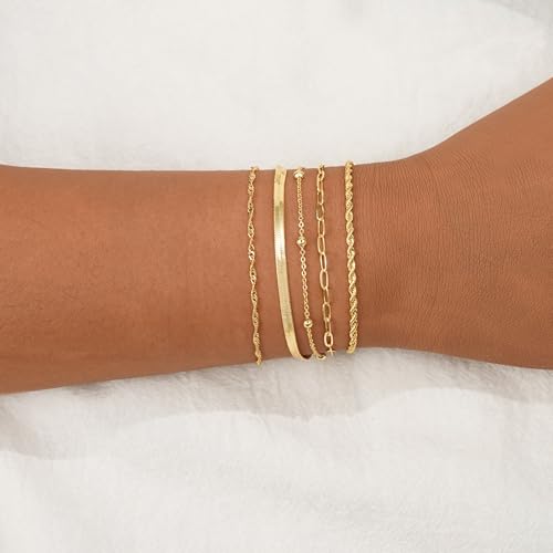 BERISO Gold Bracelets for Women, Elegant Adjustable 14K Gold Plated Bracelet for Women, Trendy Minimalist Dainty Gold Bracelet for Everyday Wear - Image 4