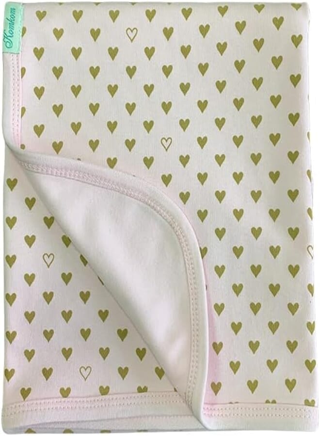 Komkom Komkom Baby Cotton Blanket Rose – Print Hearts Beige