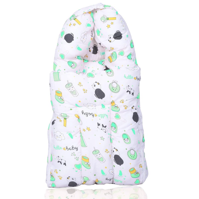 Kid's Charm Kids Charm Panda Mega 3 in 1 Babys Cotton Bed Cum Carry Bed Printed Baby Sleeping BagBaby BedInfant Portable for Unisex Easily Portable Light Weight Carry for New Born 48 Months Old Green - Image 1