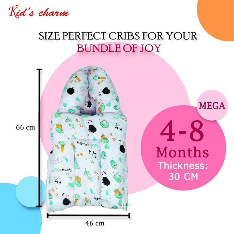 Kid's Charm Kids Charm Panda Mega 3 in 1 Babys Cotton Bed Cum Carry Bed Printed Baby Sleeping BagBaby BedInfant Portable for Unisex Easily Portable Light Weight Carry for New Born 48 Months Old Green - Image 3