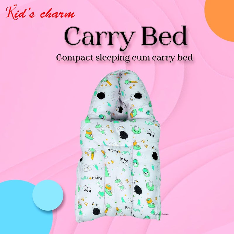 Kid's Charm Kids Charm Panda Mega 3 in 1 Babys Cotton Bed Cum Carry Bed Printed Baby Sleeping BagBaby BedInfant Portable for Unisex Easily Portable Light Weight Carry for New Born 48 Months Old Green - Image 2