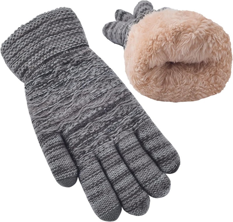 FENELY Women's Winter Warm Touch Screen Gloves Womens Thermal Cable Knit Wool Fleece Lined Glove for Cold Weather - Image 1