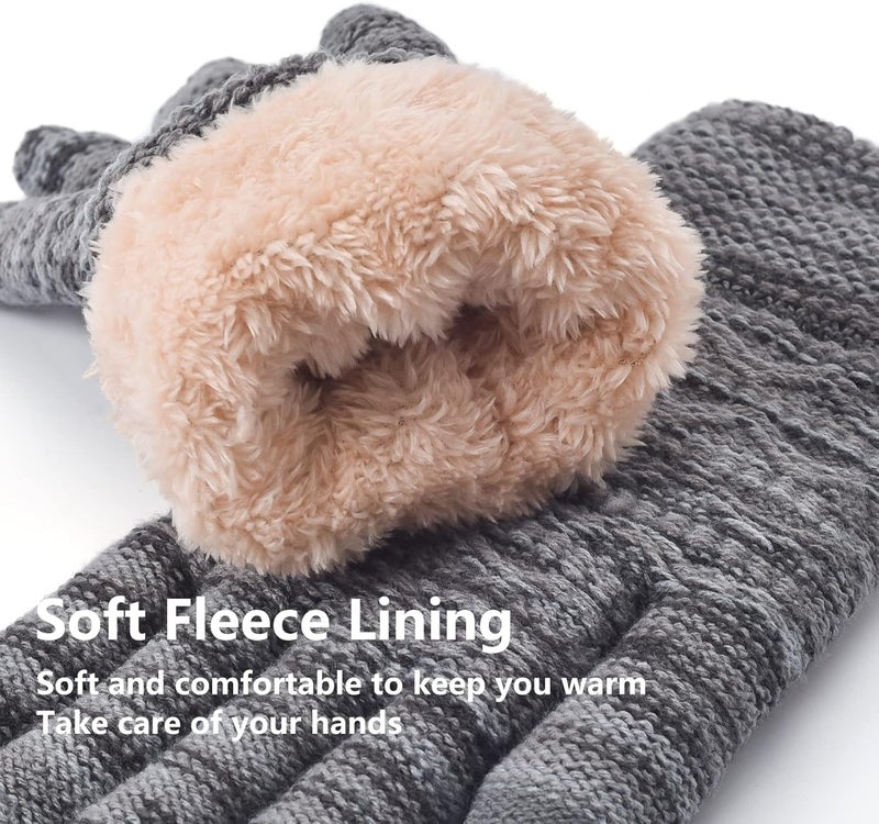 FENELY Women's Winter Warm Touch Screen Gloves Womens Thermal Cable Knit Wool Fleece Lined Glove for Cold Weather - Image 3