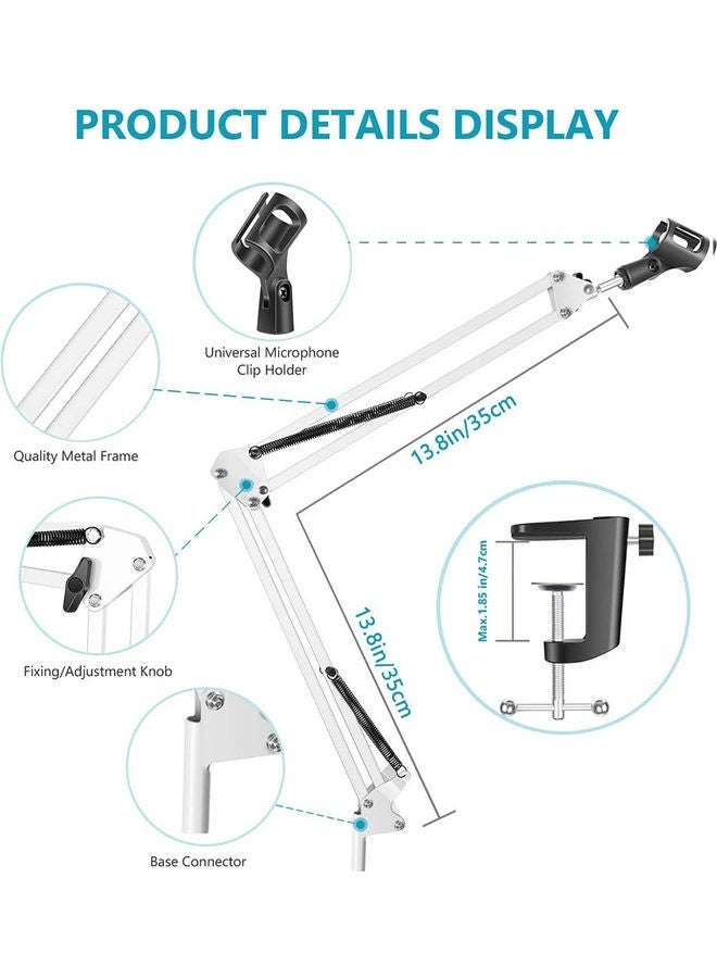 كابتن تيك حامل ميكروفون تسجيل قابل للتمديد بلون أبيض - Image 2