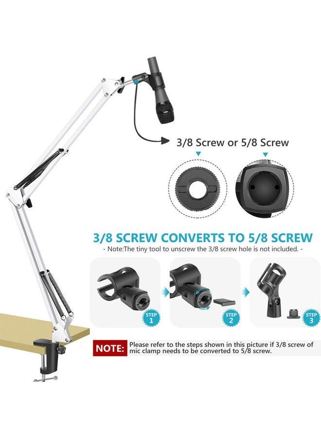 كابتن تيك حامل ميكروفون تسجيل قابل للتمديد بلون أبيض - Image 4