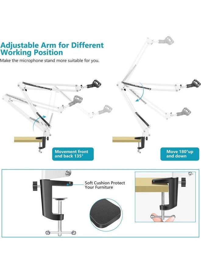 كابتن تيك حامل ميكروفون تسجيل قابل للتمديد بلون أبيض - Image 3