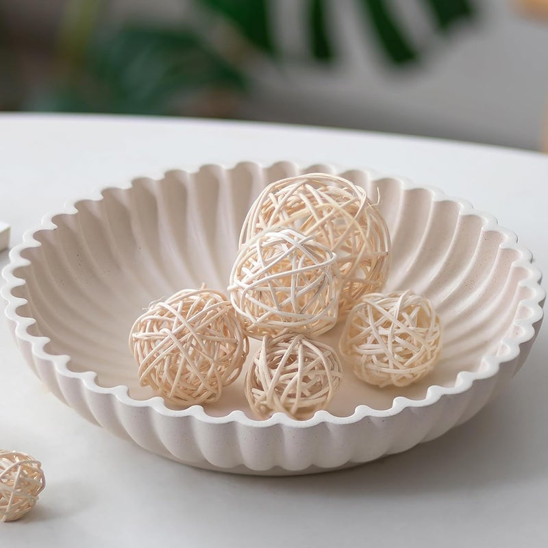 Hanobe Decorative Centerpiece Bowl Decor: Large Fruit Bowls for Home Dinning Kitchen Counter Resin Scalloped Ruffle Key Tray for Living Entryway Coffee Tables - Image 1