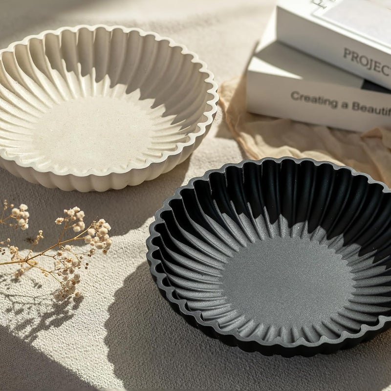 Hanobe Decorative Centerpiece Bowl Decor: Large Fruit Bowls for Home Dinning Kitchen Counter Resin Scalloped Ruffle Key Tray for Living Entryway Coffee Tables - Image 3