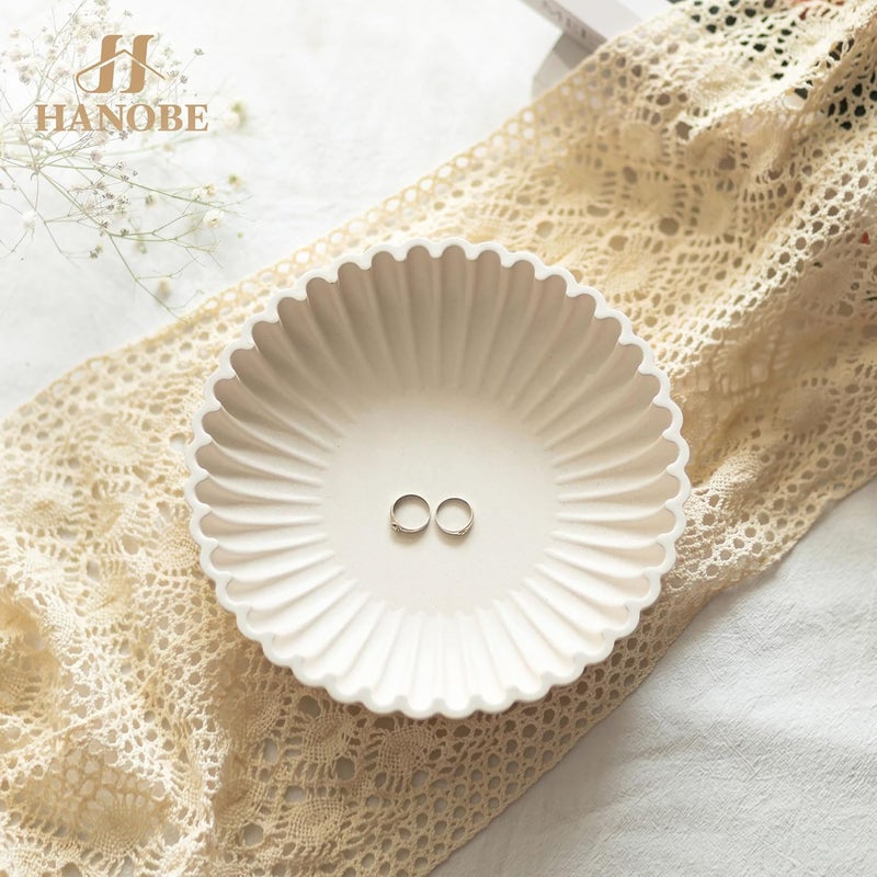 Hanobe Decorative Centerpiece Bowl Decor: Large Fruit Bowls for Home Dinning Kitchen Counter Resin Scalloped Ruffle Key Tray for Living Entryway Coffee Tables - Image 2
