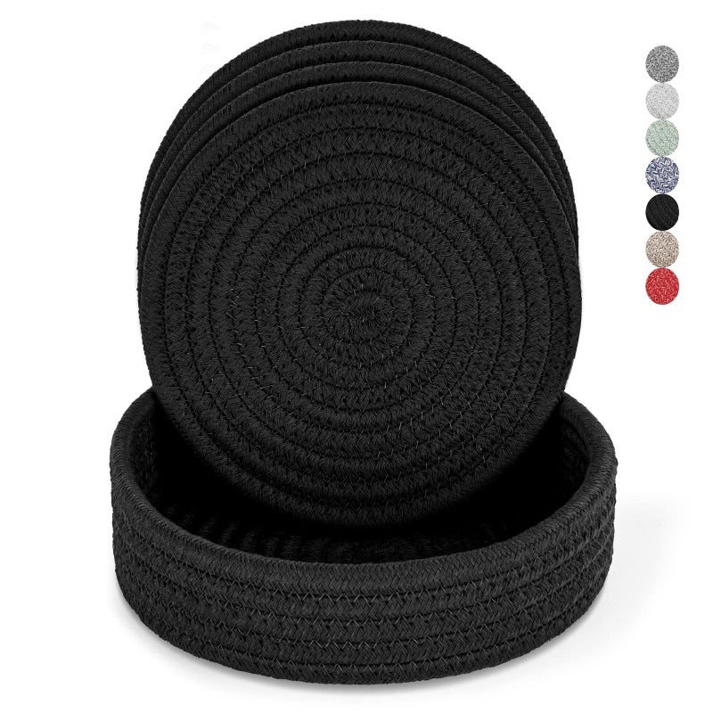 Cazzon Trivets For Hot Dishes  Trivets For Hot Pots And Pans  Heat Resistant Hot Pads With Storage Basket  Pot Holders For Kitchen  Home Essentials  Farmhouse Decor (Black 4 Pcs) - Image 1