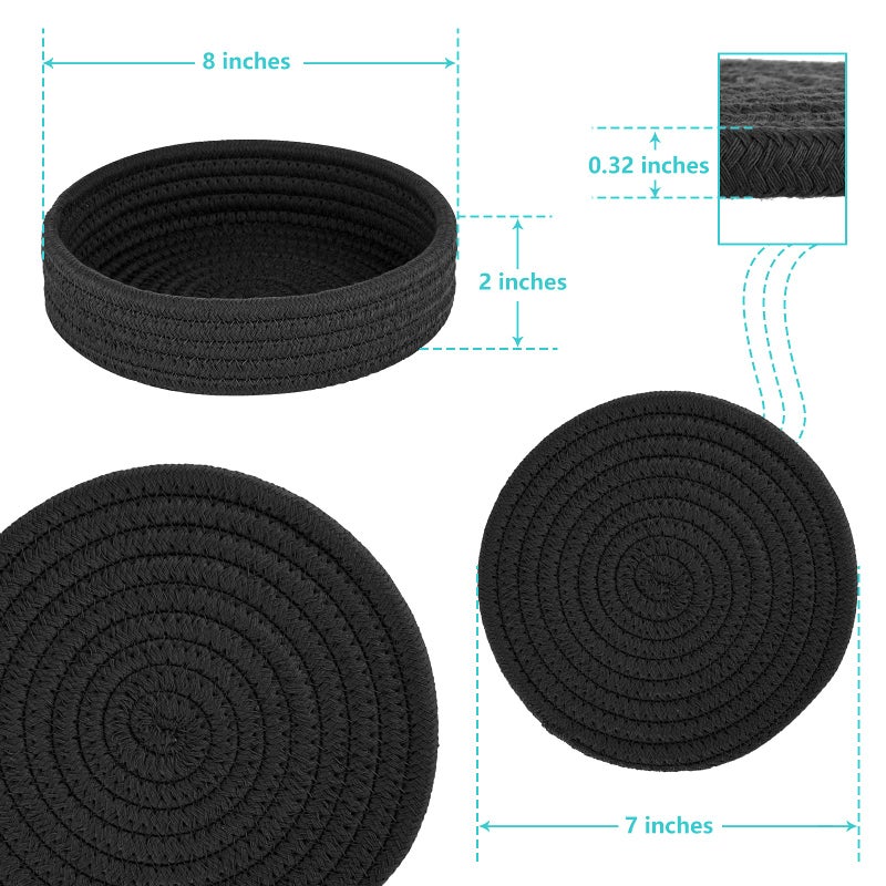 Cazzon Trivets For Hot Dishes  Trivets For Hot Pots And Pans  Heat Resistant Hot Pads With Storage Basket  Pot Holders For Kitchen  Home Essentials  Farmhouse Decor (Black 4 Pcs) - Image 3