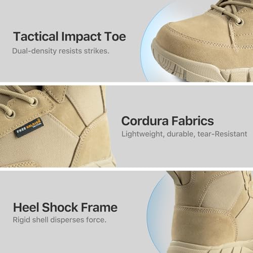 FREE SOLDIER Waterproof Hiking Work Boots Men's Tactical Boots 6 Inches Lightweight Military Boots Breathable Desert Boots(Tan 11) - Image 5