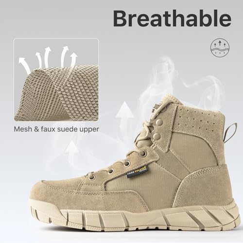 FREE SOLDIER Waterproof Hiking Work Boots Men's Tactical Boots 6 Inches Lightweight Military Boots Breathable Desert Boots(Tan 11) - Image 3