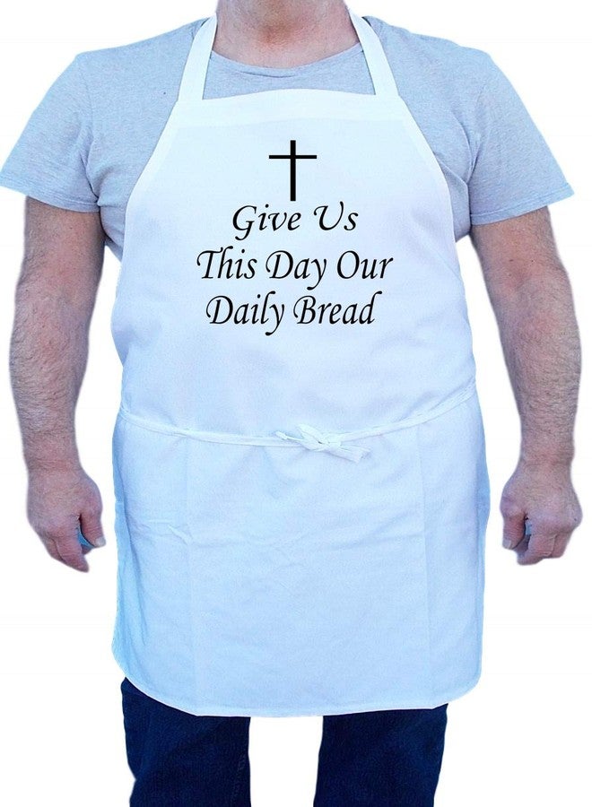 CoolAprons Christian Apron Give Us This Day Our Daily Bread, White Kitchen Aprons, Extra Long Ties - Image 2