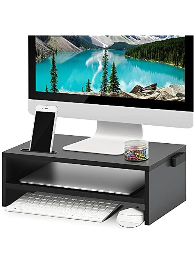Arabest Monitor Stand Riser, 16.5 Inch 2 Tier Computer Printer Shelf Stand for Laptop Computer Screen Storage, Desktop Stand with Phone Holder and Cable Management Black  - Image 1