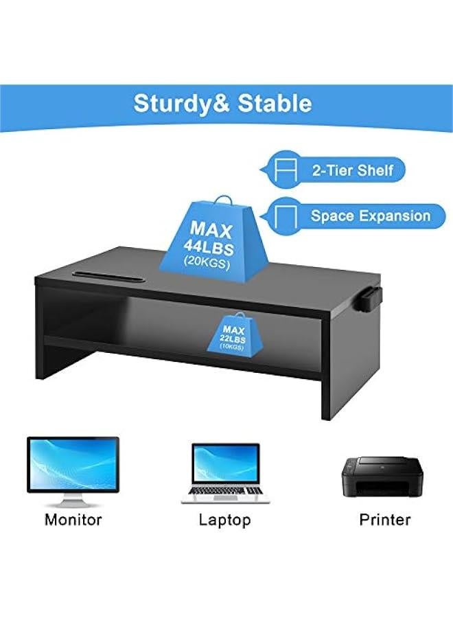 Arabest Monitor Stand Riser, 16.5 Inch 2 Tier Computer Printer Shelf Stand for Laptop Computer Screen Storage, Desktop Stand with Phone Holder and Cable Management Black  - Image 4