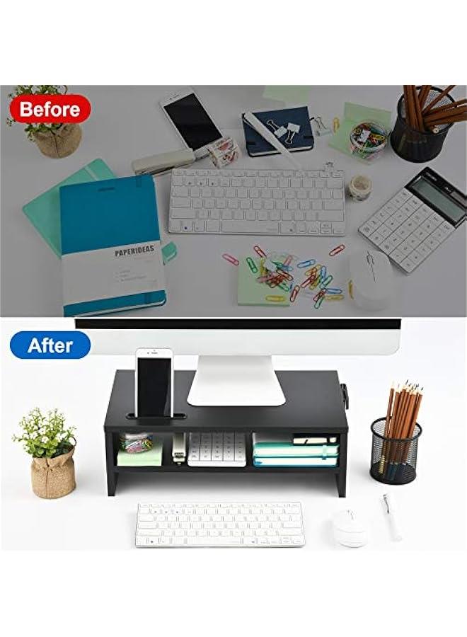 Arabest Monitor Stand Riser, 16.5 Inch 2 Tier Computer Printer Shelf Stand for Laptop Computer Screen Storage, Desktop Stand with Phone Holder and Cable Management Black  - Image 5