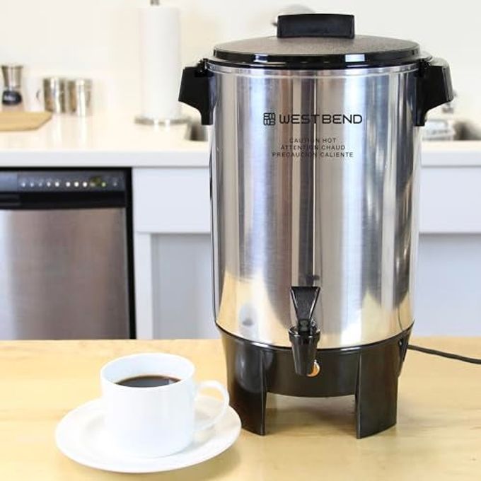 West Bend Coffee Urn Highly-Polished Aluminum Features Automatic Temperature Control with Cup Per Minute Brewing and Easy Clean Up Includes In-Basket Measuring Guide and Ready Light, 30-Cup, Silver - Image 2