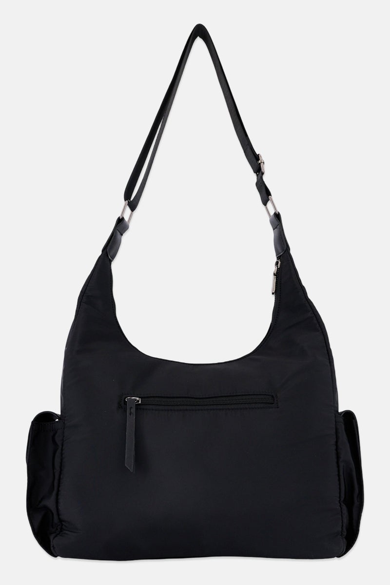 ADRIENNE VITTADINI حقيبة كتف نسائية بشعار العلامة التجارية مع محفظة قابلة للفصل، سوداء - Image 4