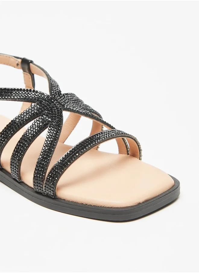 Celeste Girls Embellished Flat Sandals with Hook and Loop Closure