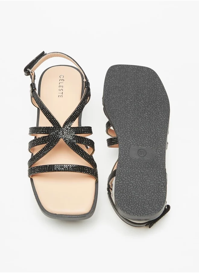 Celeste Girls Embellished Flat Sandals with Hook and Loop Closure