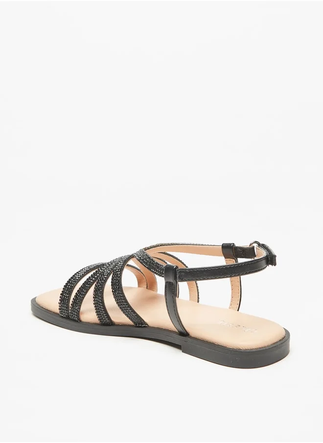 Celeste Girls Embellished Flat Sandals with Hook and Loop Closure