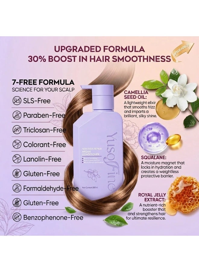 YusoFine مكيف العناية المتقدمة بالشعر YusoFine 300 مل – تركيبة 7-خالية تحتوي على زيت الأرجان، سكوالان، والعسل الملكي لتوفير ترطيب فائق، نعومة دائمة، تقليل التجعد، وشعر صحي المظهر - Image 3