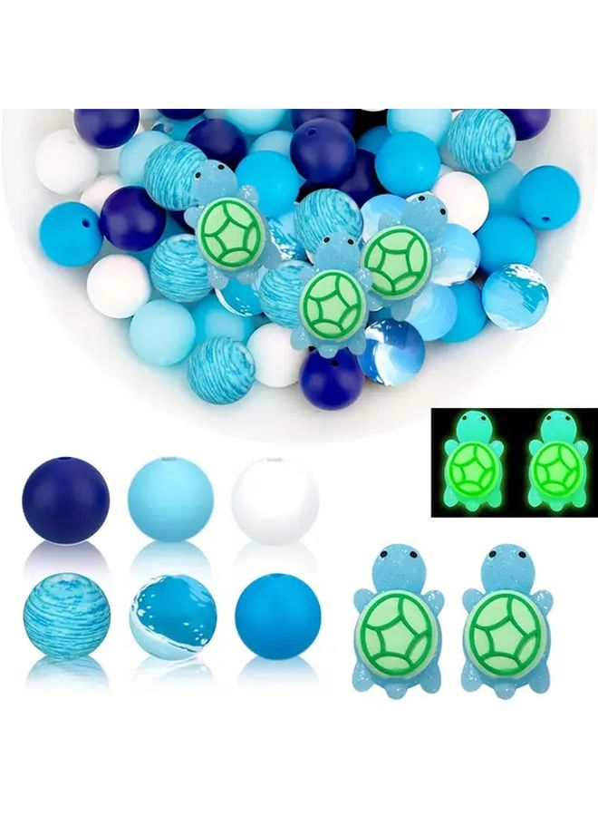 32 Pcs Glow In The Dark Blue Turtle Silicone Beads 15mm Ocean Style Round Beads For Diy Vacation Beach Crafts Pendant Decorations Keychains Phone Straps Pen Decorations And Gift Making - Image 1