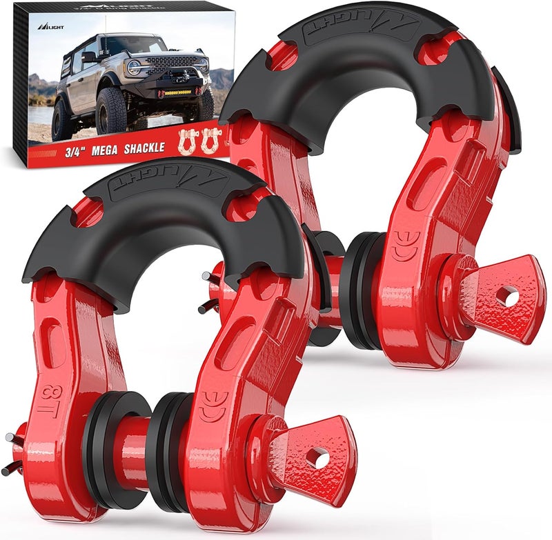 Nilight 2 Pack 3/4" Mega D-Ring Shackle with 7/8" Screw Pin 68,000LBS Break Strength, Heavy Duty Off Road Recovery Shackle for Use with Tow Strap, Winch, Off-Road Jeep Truck Vehicle, 2 Years Warranty - Image 1