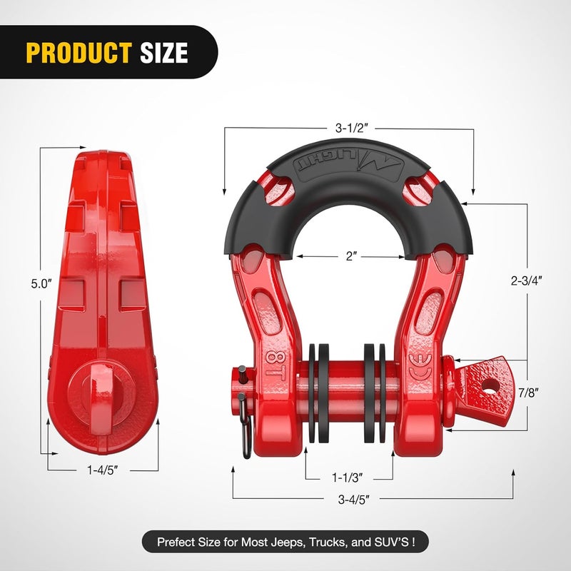 Nilight 2 Pack 3/4" Mega D-Ring Shackle with 7/8" Screw Pin 68,000LBS Break Strength, Heavy Duty Off Road Recovery Shackle for Use with Tow Strap, Winch, Off-Road Jeep Truck Vehicle, 2 Years Warranty - Image 4