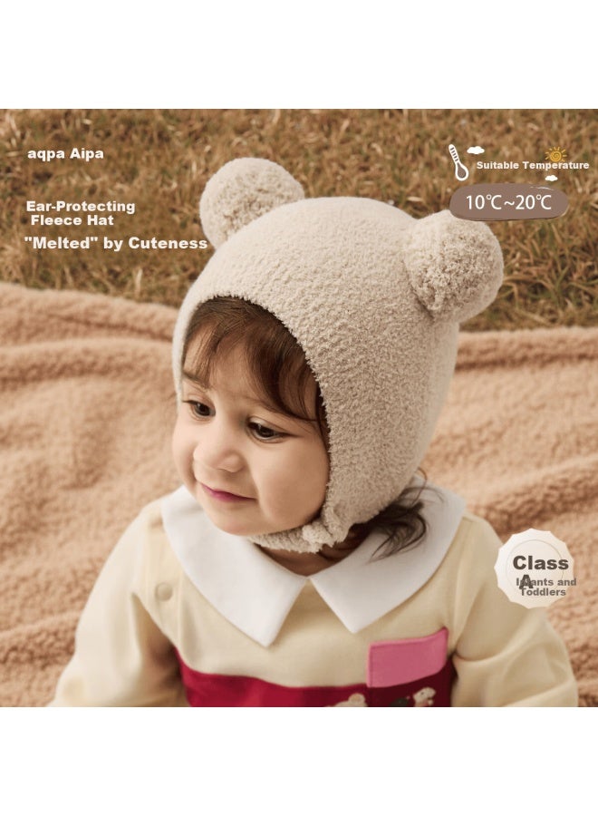Aqpa [furry Heart Little Bear] Baby Hat Autumn Winter Ear Protection Plush Hat Blue 6-12 Months - Image 1