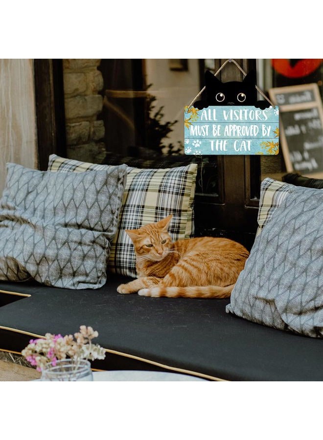Ykfss Funny Cat Signs Cat Wall Decor Pet Door Hanging Decor All Visitors Must Be Approved By The Cat Sign Welcome Home Gifts Cat Decor For Cat Lovers Wood Sign Cats Wooden Plaque - Image 5