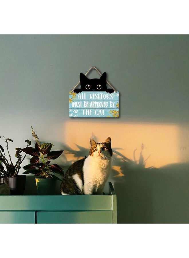Ykfss Funny Cat Signs Cat Wall Decor Pet Door Hanging Decor All Visitors Must Be Approved By The Cat Sign Welcome Home Gifts Cat Decor For Cat Lovers Wood Sign Cats Wooden Plaque - Image 4