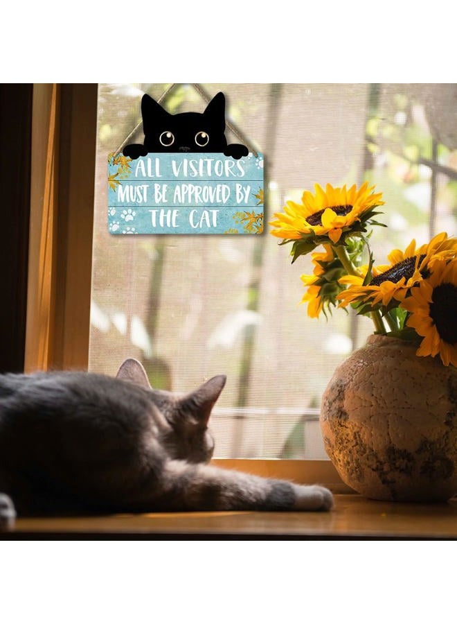 Ykfss Funny Cat Signs Cat Wall Decor Pet Door Hanging Decor All Visitors Must Be Approved By The Cat Sign Welcome Home Gifts Cat Decor For Cat Lovers Wood Sign Cats Wooden Plaque - Image 2