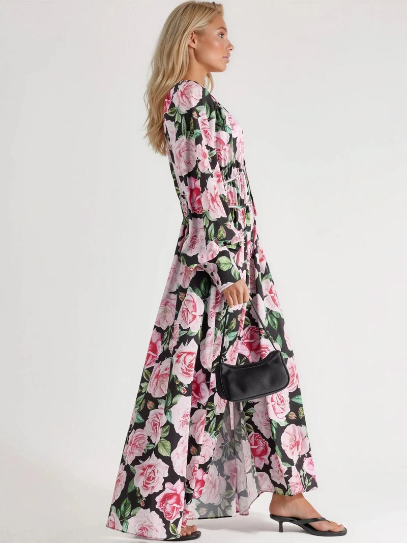 جينيفر Floral Maxi Dress with Tie Closure