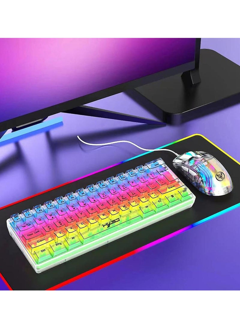 NAFEH Gaming Keyboard and Mouse Combo 61 Keys Transparent Small Keyboard and Mouse Set 60% Mini Gaming Keyboard True RGB Backlit - Image 1