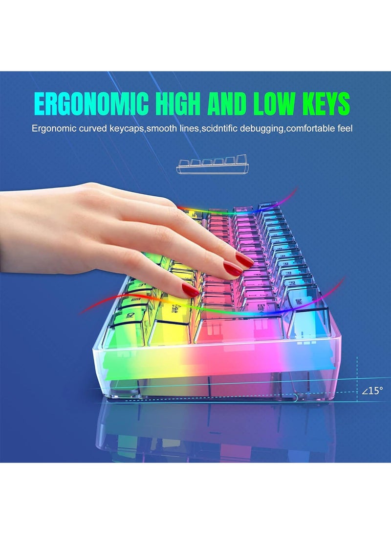 NAFEH Gaming Keyboard and Mouse Combo 61 Keys Transparent Small Keyboard and Mouse Set 60% Mini Gaming Keyboard True RGB Backlit - Image 3
