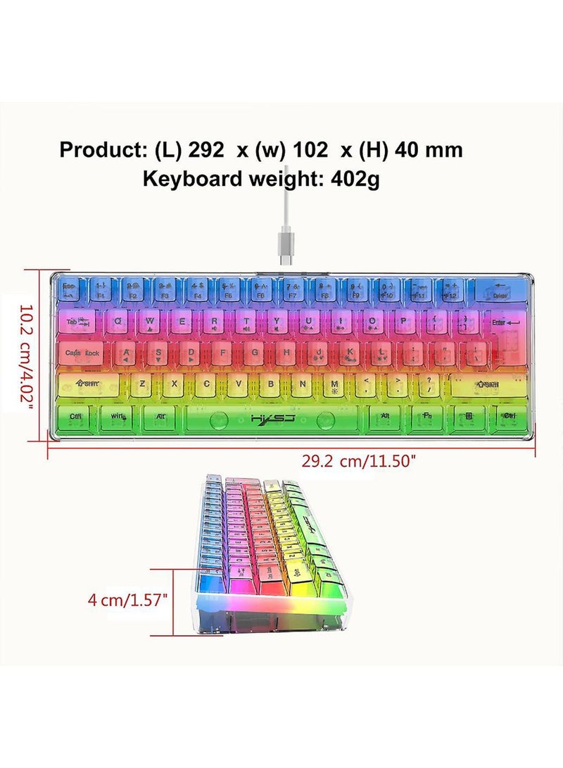NAFEH Gaming Keyboard and Mouse Combo 61 Keys Transparent Small Keyboard and Mouse Set 60% Mini Gaming Keyboard True RGB Backlit - Image 4
