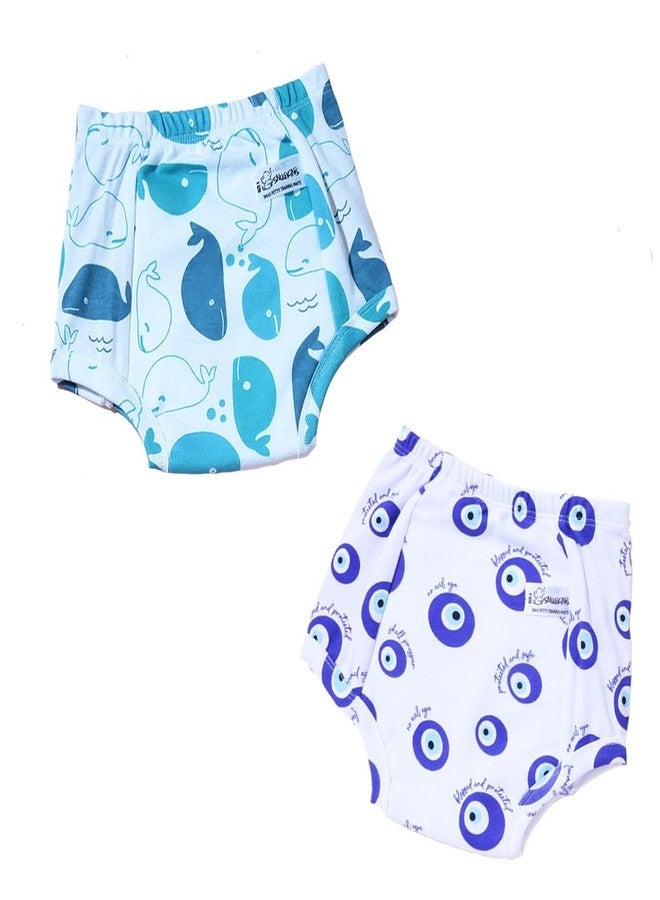 SNUGKINS Potty Training Pull-up Pants | Padded Underwears for Babies/Kids/Toddlers. (in, Age, 9 Months, 12 Months, Pack of 2 - Evil & Whale) - Image 1