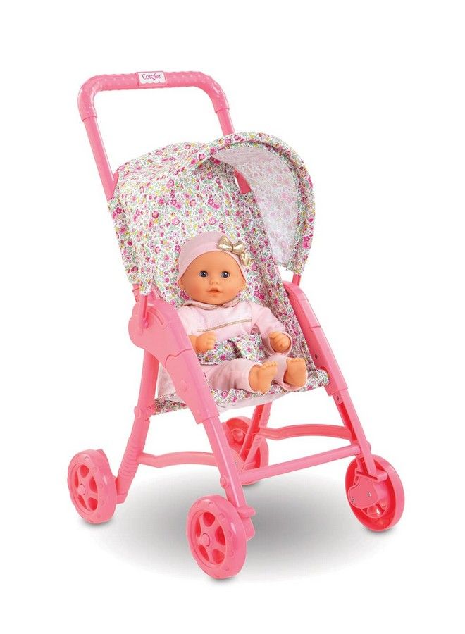 Corolle عربة دمى للأطفال مع مظلة قابلة للطي ملحق مون بريميير بوبون تناسب دمى 12 بوصة بتصميم وردي/زهري للأطفال من عمر 18 شهرًا وما فوق - Image 4