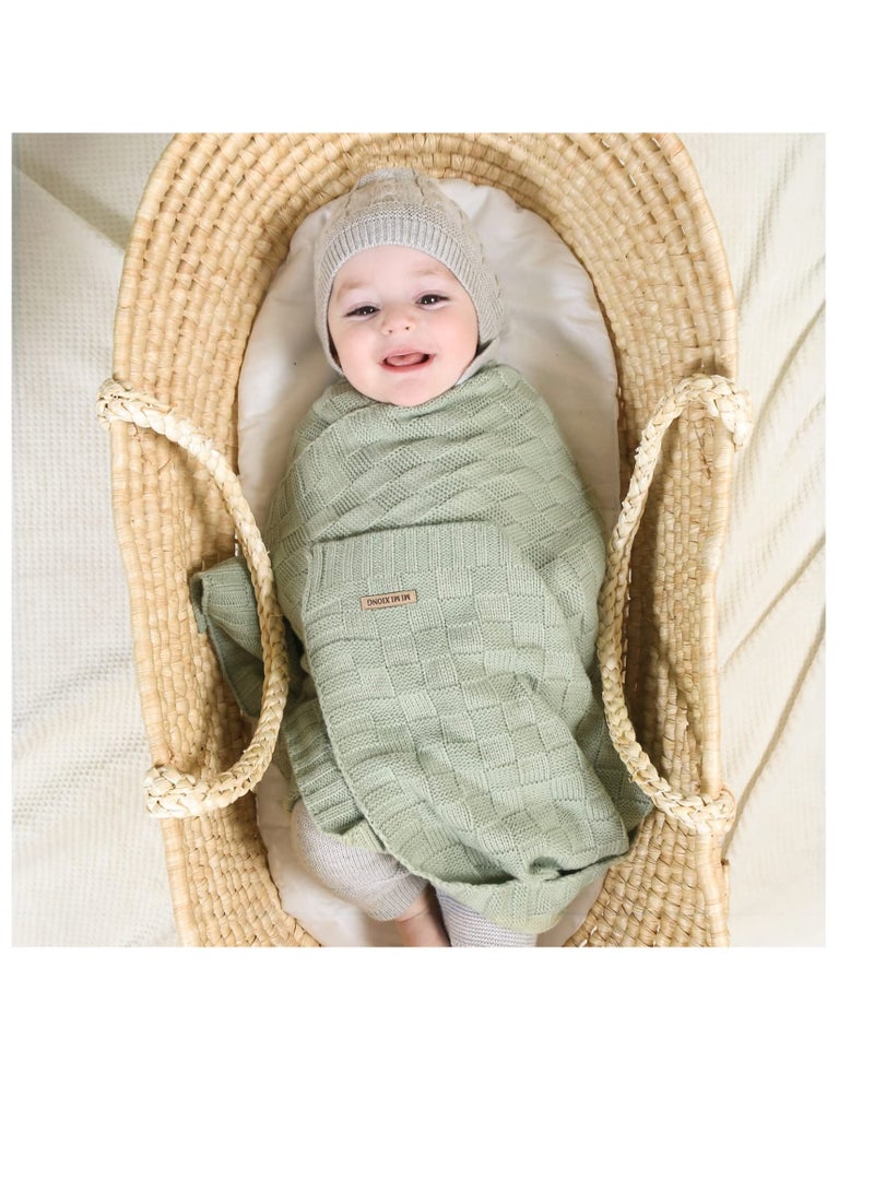 KASTWAVE Baby Blanket Knit Toddler Blankets, Cable Knit Baby Blanket, Receiving Infant Swaddle Nursery Blankets, Perfect for Newborn Boy and Girl (Green ) - Image 4