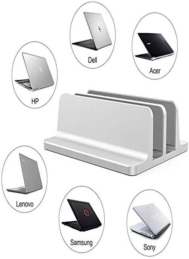Excefore - Universal Laptop Vertical Stand, Dual Desktop Stand Adjustable Notebook Stand (up to 17.3 inches) for Samsung/HP/Dell/Chrome Book laptops - Silver - Image 1